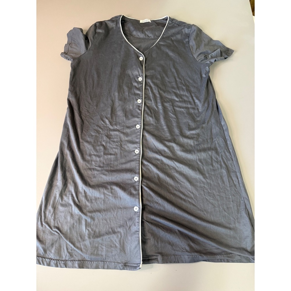 Ekouaer Womens Gray Button Down Nightshirt Short Sleeve Sleep Dress Size M